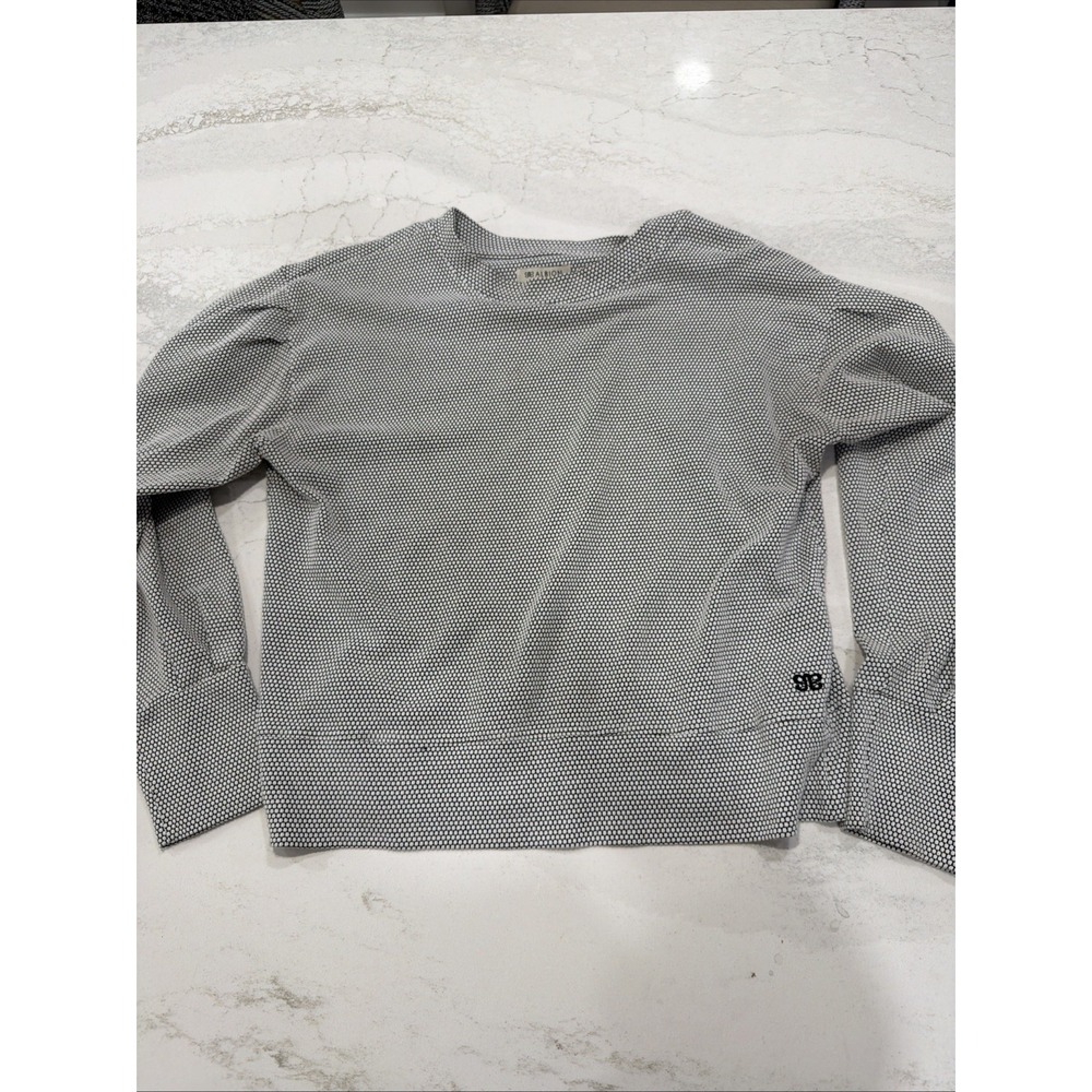 Albion Fit Serena Top Honeycomb Black & White Puff Sleeve Sweatshirt Medium